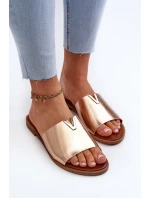 Dámske ploché papuče na podpätku z ekokože, zlaté Maliha