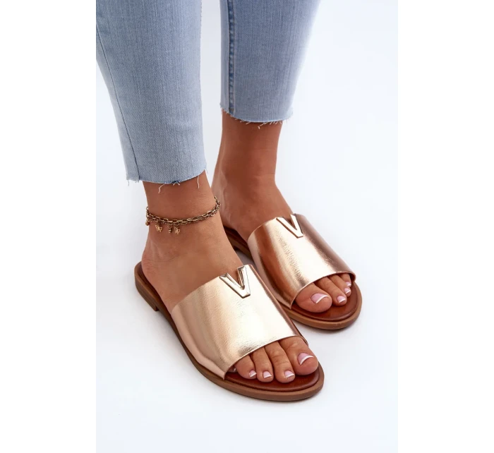 Dámske ploché papuče na podpätku z ekokože, zlaté Maliha