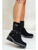 Dámske členkové topánky na nízkom podpätku s prackami Black Zudra