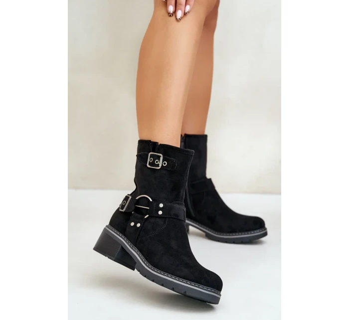 Dámske členkové topánky na nízkom podpätku s prackami Black Zudra