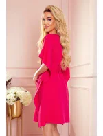 SOFIA - Dámske motýlikové šaty v malinovej farbe so zaväzovaním v páse 287-17