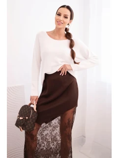 Dámska viskózna sukňa s čipkou hnedá