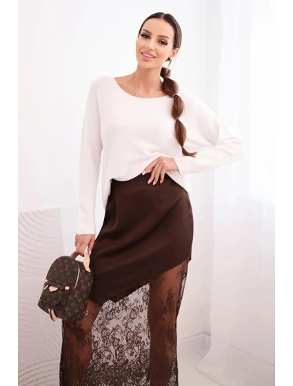 Dámska viskózna sukňa s čipkou hnedá