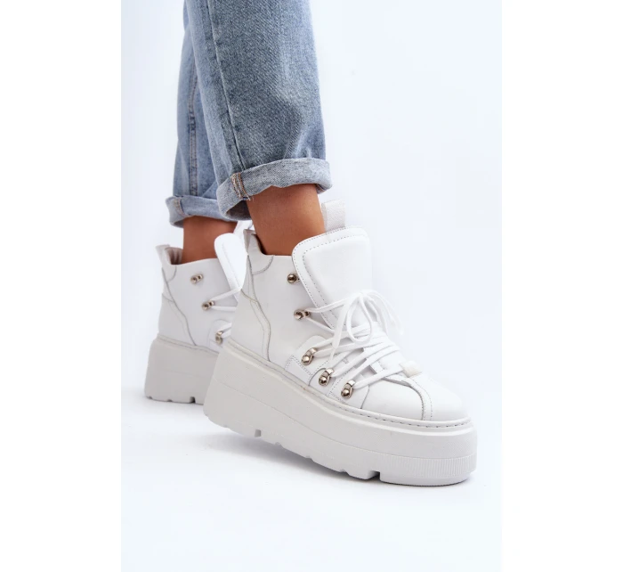 Zazoo 3416 Skórzane Damskie Buty Sportowe Białe