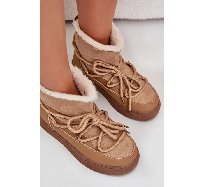 Śniegowce Damskie Na Platformie Ocieplane Futerkiem Camel Aziara Śniegowce Damskie Na Platformie Ocieplane Futerkiem Camel Aziara