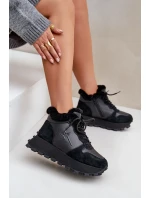 Skórzane Sneakersy Trapery Damskie Z Futerkiem Na Platformie Big Star OO274A329 Czarne Skórzane Sneakersy Trapery Damskie Z Futerkiem Na Platformie Big Star OO274A329 Czarne