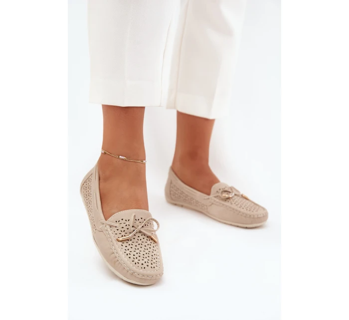 Dámské mokasíny s vzorem a šněrováním béžové model 21704522 - Boto
