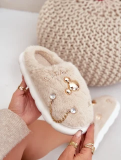 Kožušinové papuče s odznakmi béžové Ivelfedi