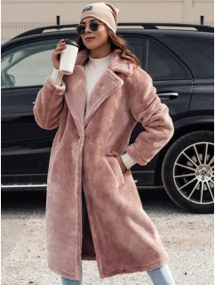 Dámský zimní kabát s dlouhou kožešinou růžový Dstreet model 21980930 - FashionStreet