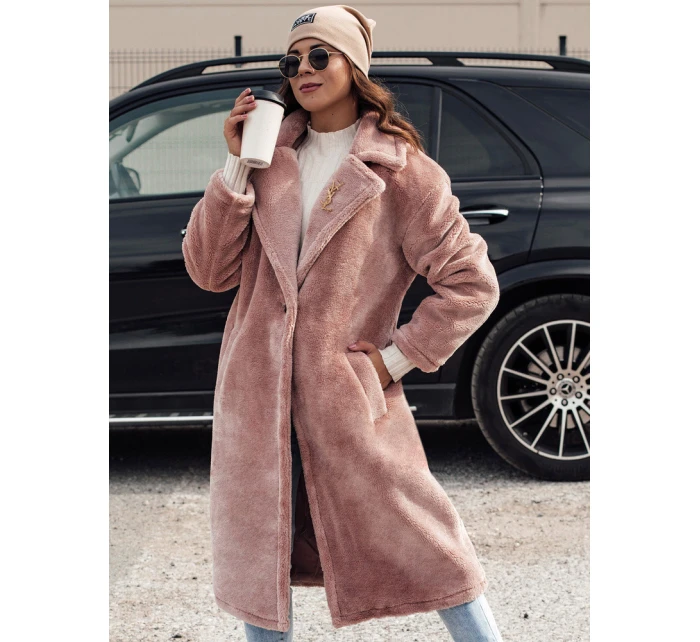 Dámský zimní kabát s dlouhou kožešinou růžový Dstreet model 21980930 - FashionStreet