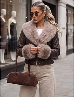 Dámska zimná kožená bunda s kožušinou, hnedá, FashionStreet TY5979
