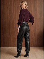 Dámské voskované jogger kalhoty s opaskem, černé, FashionStreet UY3141 Dámské voskované jogger kalhoty s opaskem, černé, FashionStreet UY3141