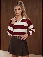 Dámský svetr s límečkem a výšivkou LOVE vínová FashionStreet MY2658