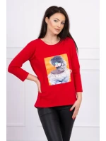 Blúzka s 3D grafikou, čipková červená