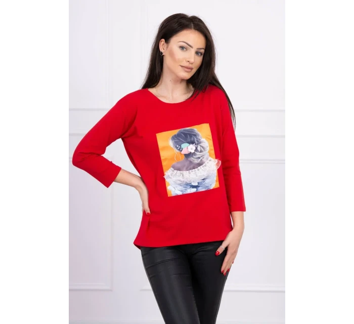 Blúzka s 3D grafikou, čipková červená