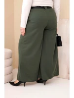 Plus veľkosť dámske široké nohavice z viskózy s opaskom Khaki