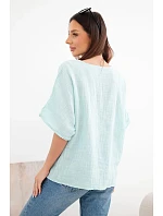 Dámská bavlněná oversize halenka s krátkým rukávem mentolová Dámská bavlněná oversize halenka s krátkým rukávem mentolová