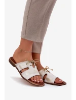 Skórzane Klapki Damskie Na Płaskim Obcasie Zazoo 3022 Złoty Przecierany