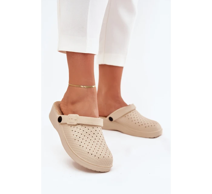 Piankowe Klapki Chodaki Damskie Beżowe Faylina Piankowe Klapki Chodaki Damskie Beżowe Faylina