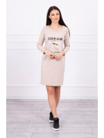 Šaty s potlačou Dream béžové