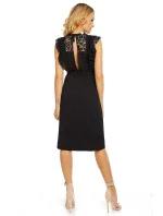 Dámske šaty s čipkovaným rukávom stredne dlhé čierne - Čierna - Elli White