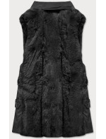 Elegantná čierna vesta z ekokože a kožušiny (BR9592-101)