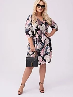 Letné kvetinové čierno-ružové šaty (8276)