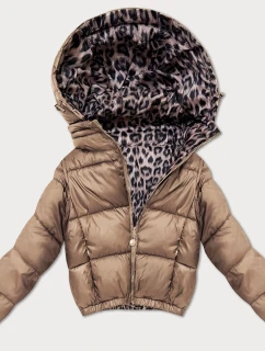 Hnedá obojstranná dámska krátka bunda s menšinovým vzorom pantera (M6-6001-305)