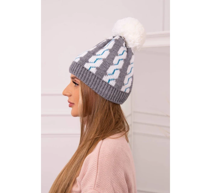 Dámska čiapka s brmbolcom Rozalia K323 biela+sivá