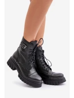 Zazoo 60486 Skórzane Botki Workery Ocieplane Czarne