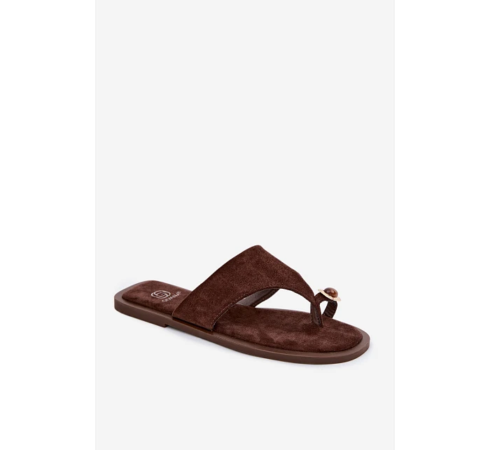 Dámské ploché žabky s ozdobným detailem Čokoládové Fedira