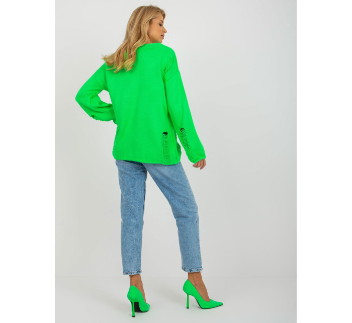 Fluo zelený oversize sveter s dierami a dlhými rukávmi
