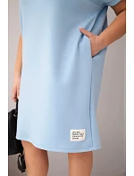 Dámske plus veľkosť šaty s krátkymi rukávmi a vreckami modrá