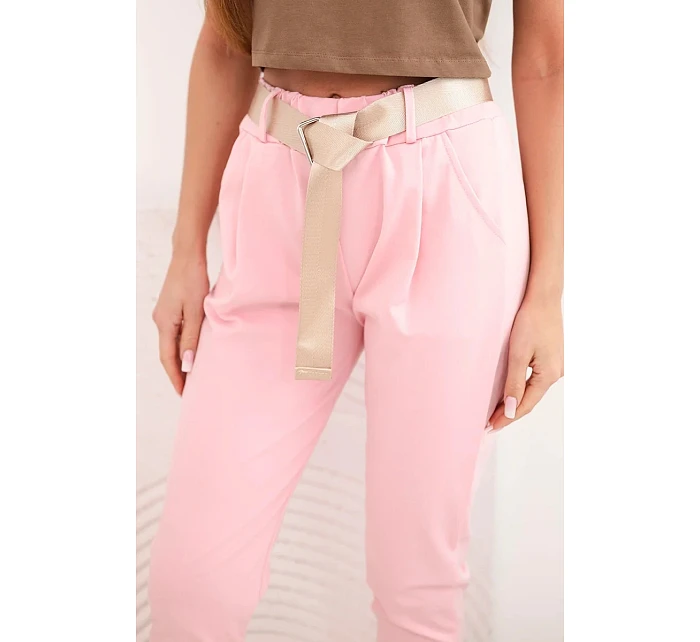 Kalhoty Punto s páskem světle růžové