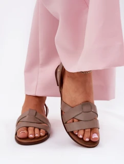 model 21694288 Pohodlné Kožené Nazouvací Sandály Tmavě Béžové - Zazoo