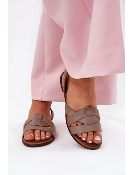 Zazoo 40185 Wygodne Skórzane Wsuwane Sandały Ciemnobeżowe