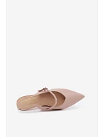 Kožené Lodičky Sandály Na Podpatku S Páskem D&A CR61-3046 Béžové