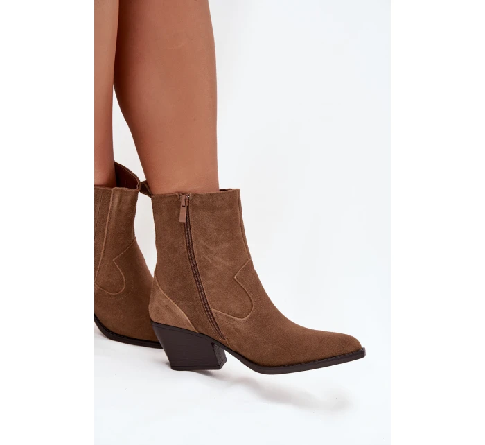 Dámska zateplená členková obuv Dylira na podpätku - ťava, semiš Dámska zateplená členková obuv Dylira na podpätku - ťava, semiš