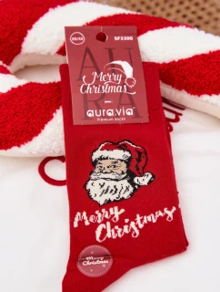 Pánske vianočné ponožky so Santom a nápisom "Merry Christmas" - červené