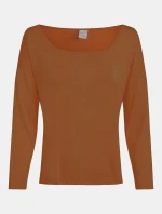 Dámsky pyžamový top L/S CURVE NECK 000QS7006E GCU karamelová - Calvin Klein