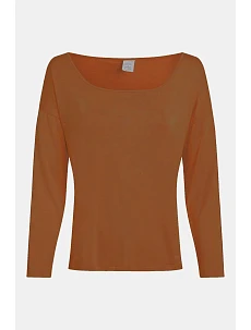 Dámsky pyžamový top L/S CURVE NECK 000QS7006E GCU karamelová - Calvin Klein