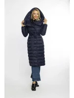 Prešívaný kabát s vysokým golierom a kapucňou tmavomodrý (AG1-J9062C)