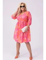 Letné kvetinové ružovo-oranžové šaty (8276)
