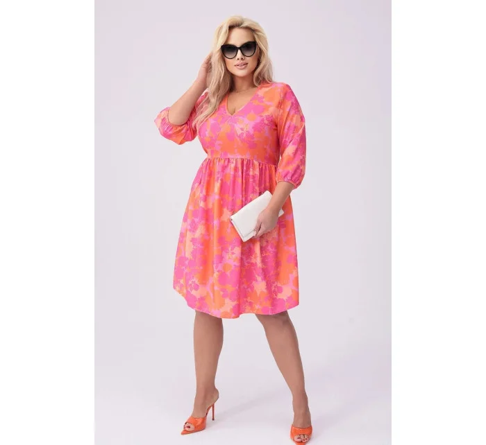 Letné kvetinové ružovo-oranžové šaty (8276)
