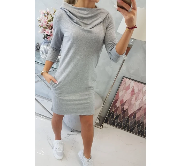 Šaty s kapucňou a vreckami šedej