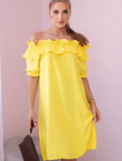 Španělské šaty s ozdobným volánem žlutý