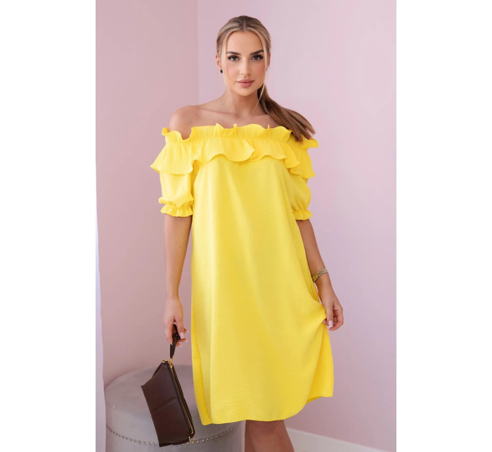 Španielske šaty s ozdobným volánom žlté
