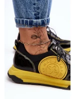 Damskie Buty Sportowe Skórzane Maciejka 06295-01 Czarno-Żółte