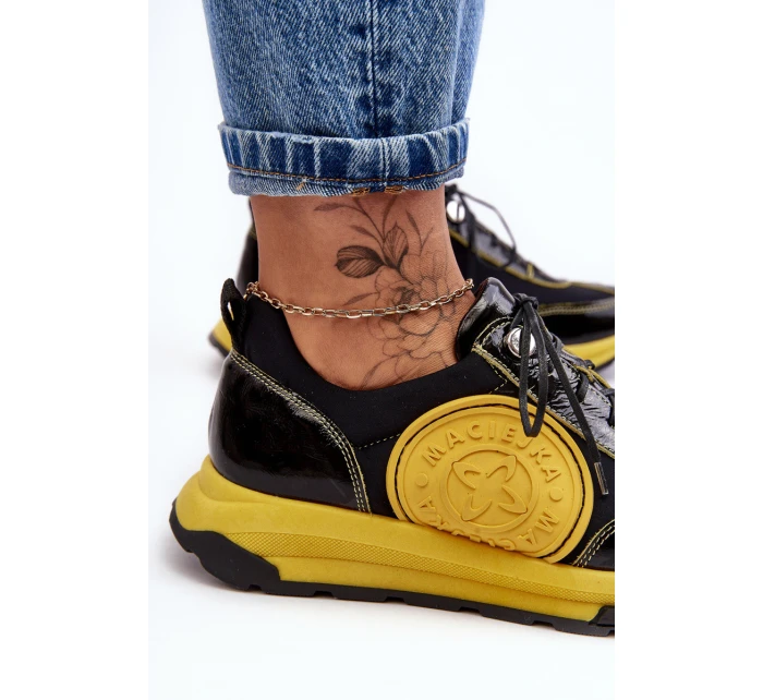 Damskie Buty Sportowe Skórzane Maciejka 06295-01 Czarno-Żółte