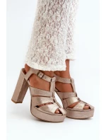 Sandały Damskie Na Słupku Skórzane Maciejka 06050-25 Złote